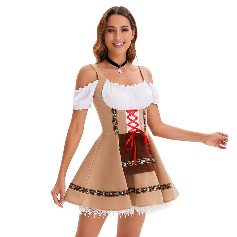 Traditional Bavarian Dirndl Dress Off-Shoulder Festival Costume